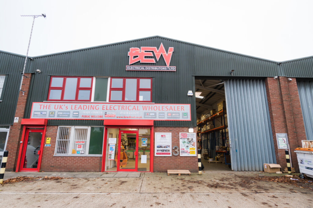 Front of BEW Maidenhead building with open shutter door