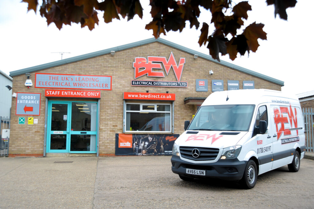 White BEW electrical wholesalers van parked outside BEW Rugby branch
