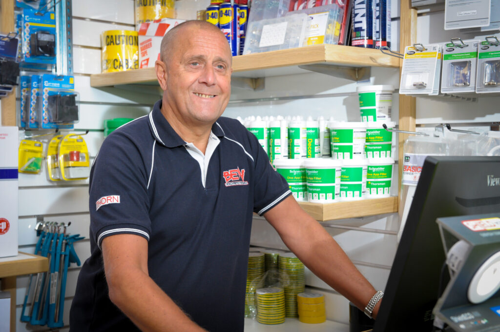 Sales Executive ready to serve customers at the BEW Telford trade counter