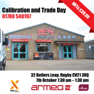BEW Rugby Calibration day poster showing outside of BEW Rugby branch with event details 