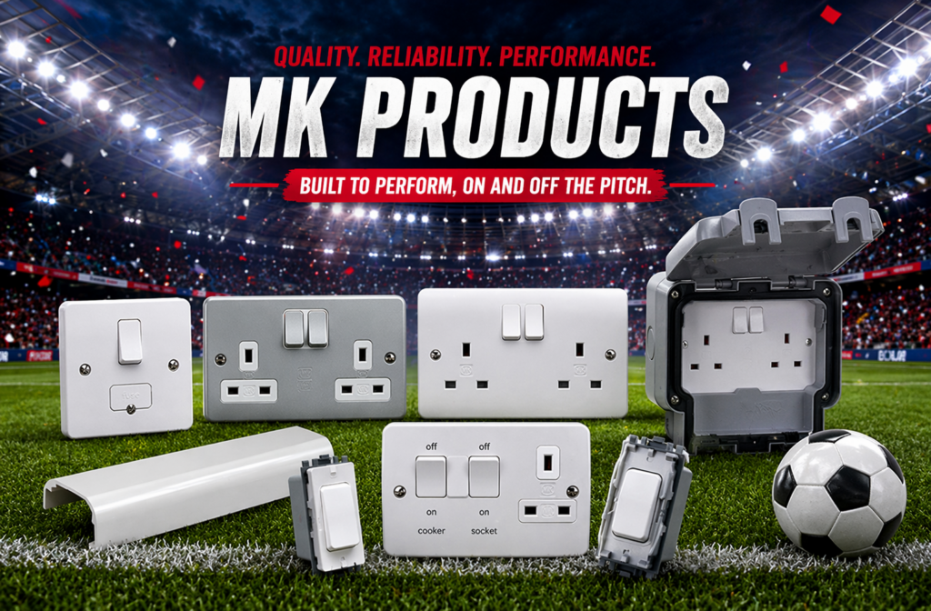 MK switches, wiring accessories, moulded sockets