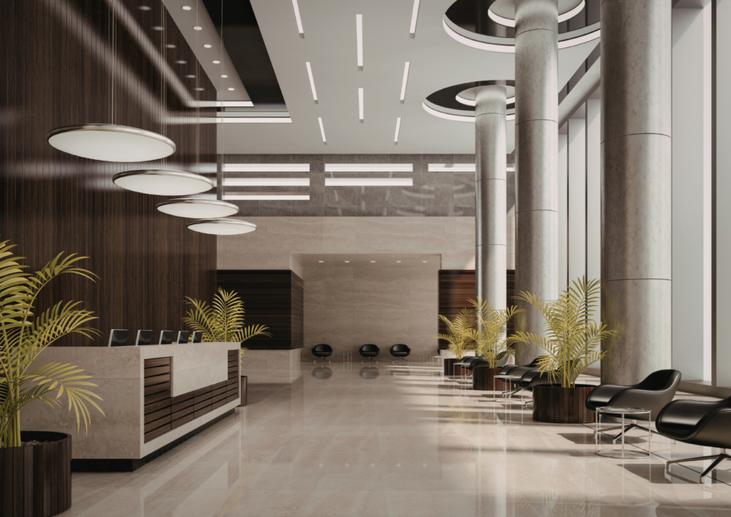 Reception area with soft lighting